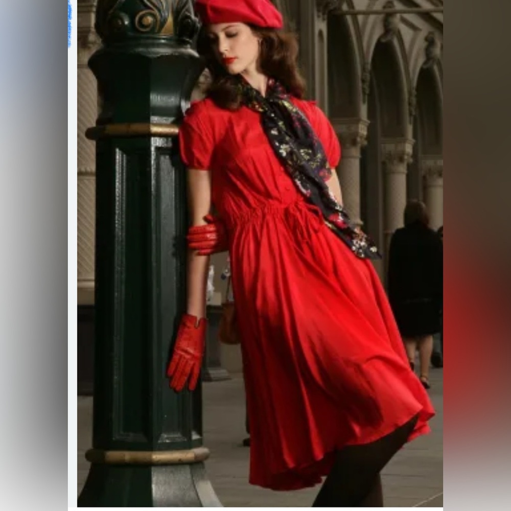 Karen Walker Silk blend pleated midi dress New Zealand preppy red 90s sz 6